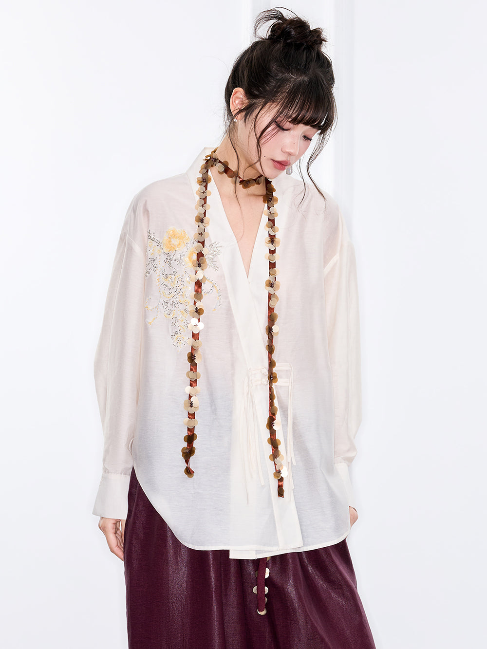 MUKZIN "Ode to the New Summer"Neo - Chinese Style Embroidered White Shirt