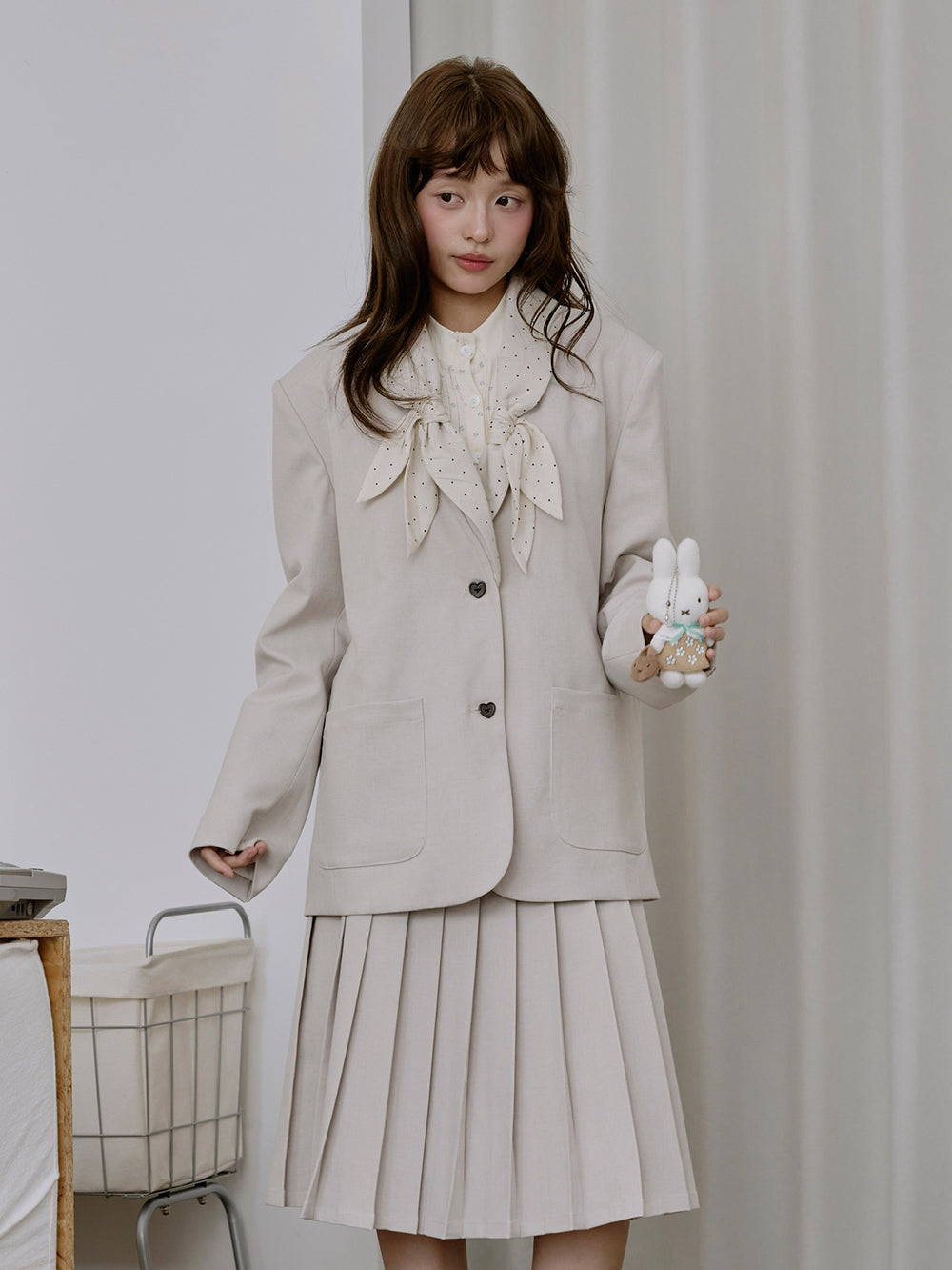 MUKTANK×LOUMUTAKU Polka Dot Bow Collar Set (Midi Skirt Included)