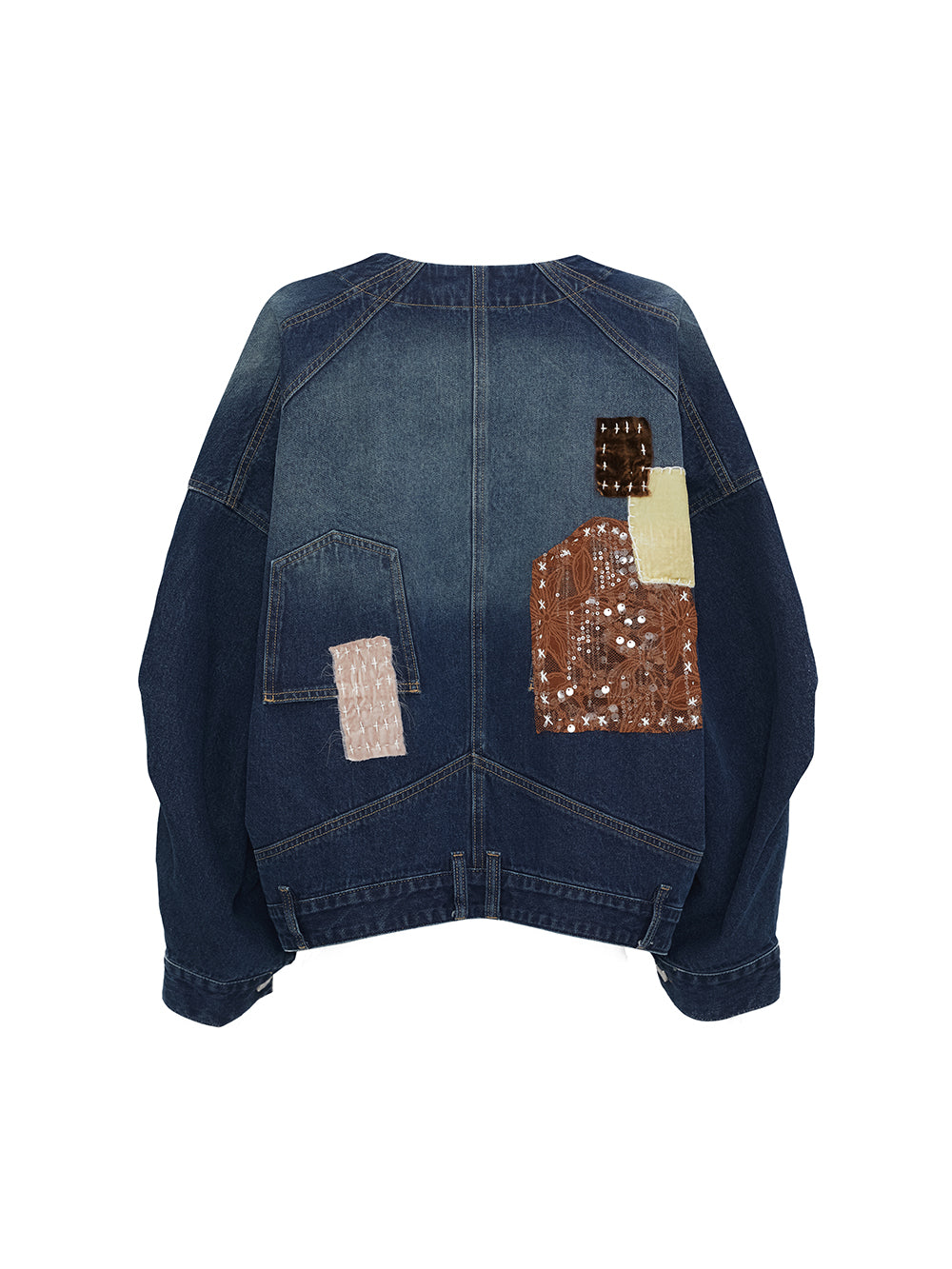 MUKZIN“Realm of Ethereal Mist”Intangible Cultural Heritage Applique - Embroidered Chinese - Style Cross - Collar Denim Jacket
