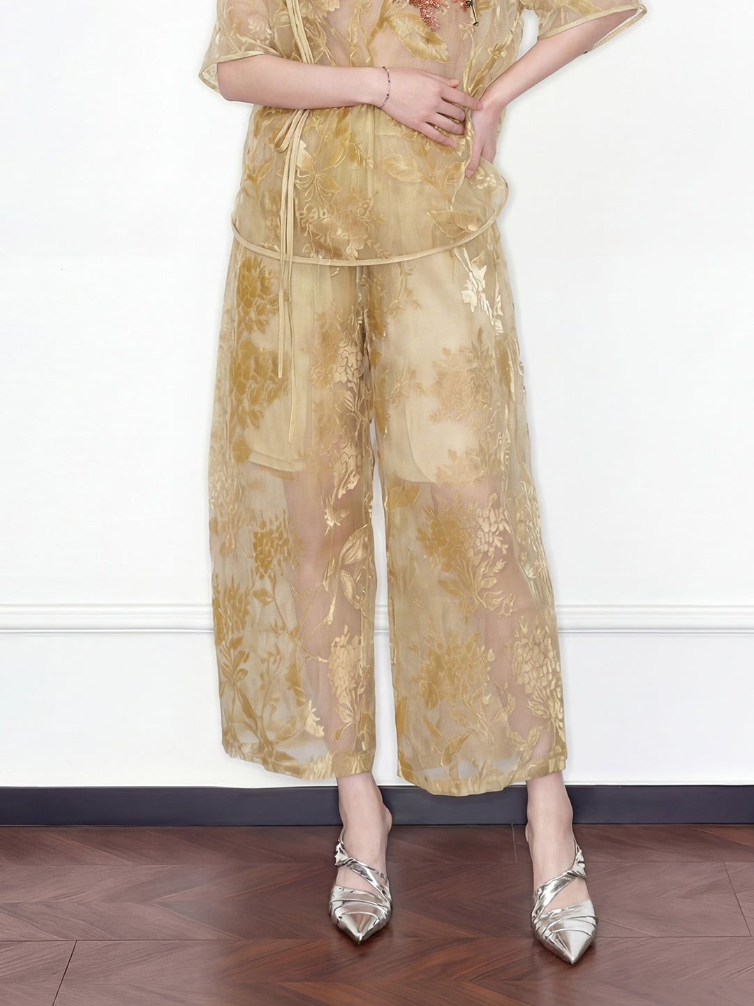 MUKZIN "Capsule Collection" New Chinese Style Embroidered Mulberry Silk Organza Pant Set