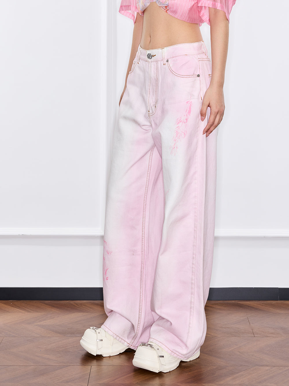 Mukzin "Ode To The New Summer"Chinese-Style Pink Loose And Casual Jeans