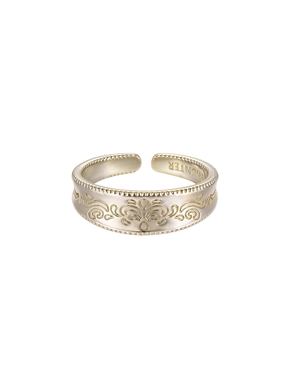MUKTANK×SUN HUNTER Embossed Iris Flower Wide Band Ring