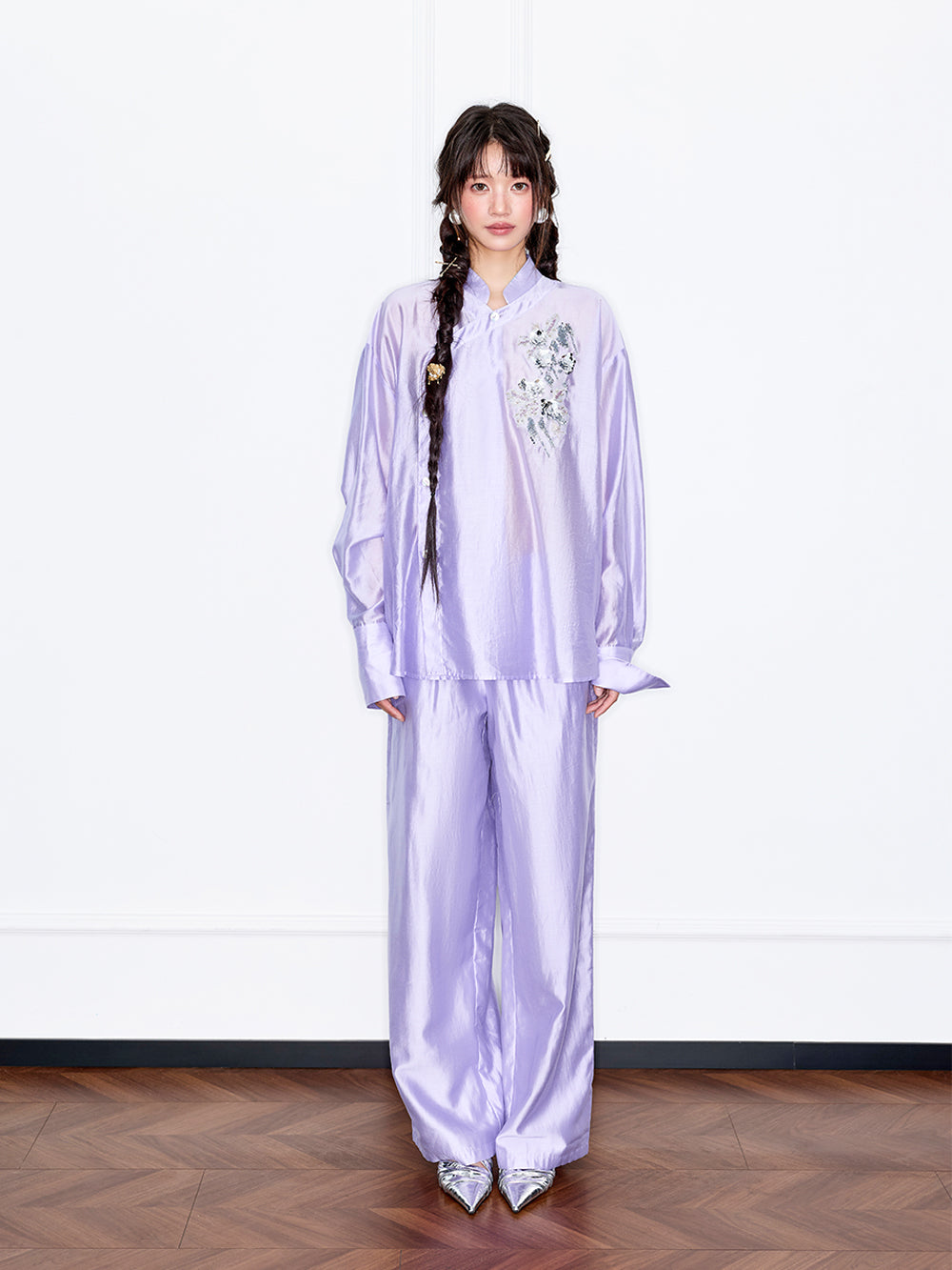 MUKZIN“Capsule Collection”Light Purple New Chinese Style Sequin Embroidered Top