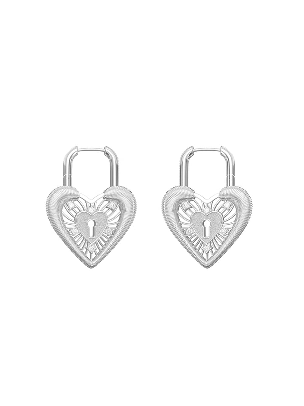 MUKTANK×SUN HUNTER Double-sided lace heart lock earrings