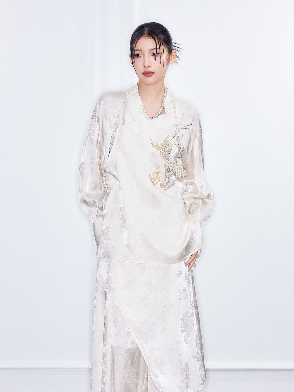 MUKZIN SpringPrelude Chanting Pine Chinese - style Irregular Cheongsam - collar Jacquard Shirt