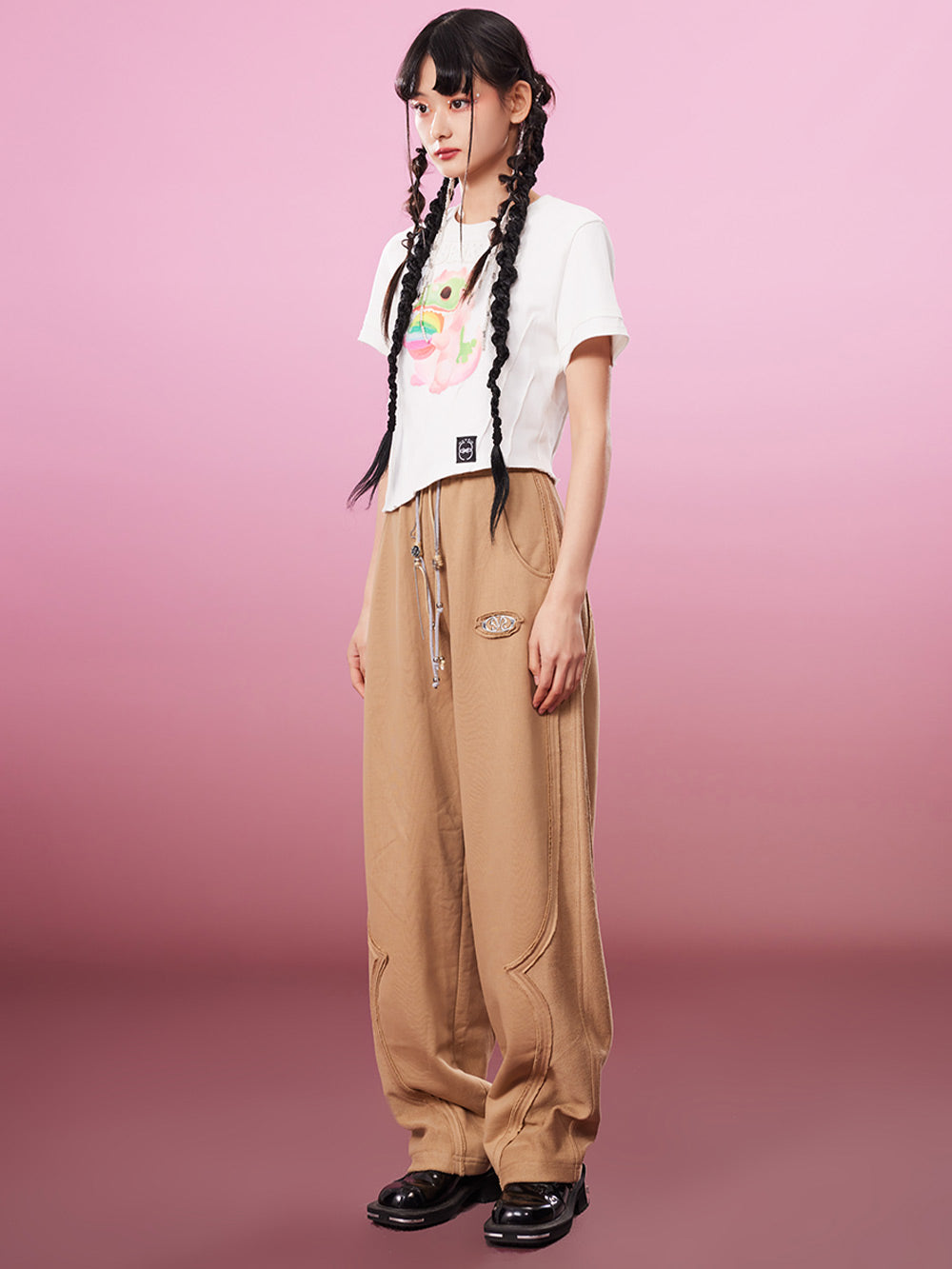 MUKZIN Embroidered Irregular 2-color Casual T-shirts