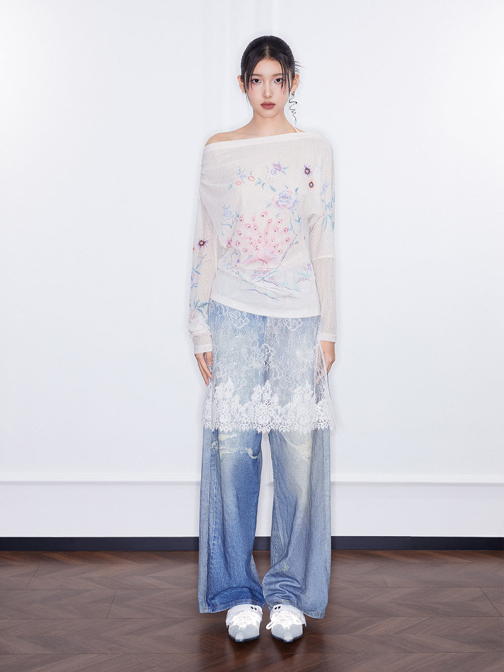 MUKZIN SpringPrelude“A Dream in the Curtain”Lace Patchwork Wide-leg Jeans