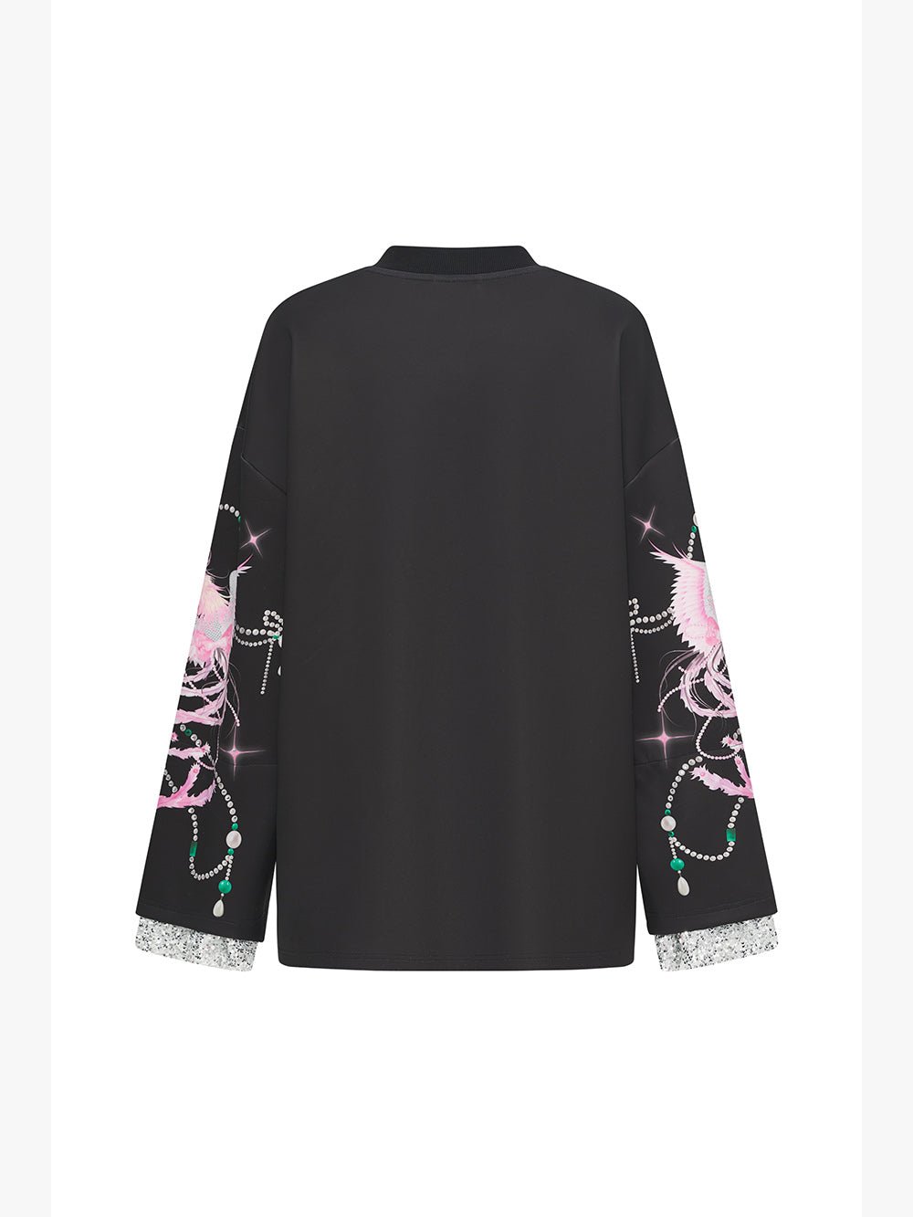 MUKZIN Linglong"Phoenix Perch"V-Neck Printed Wide Cuff Sweatshirt