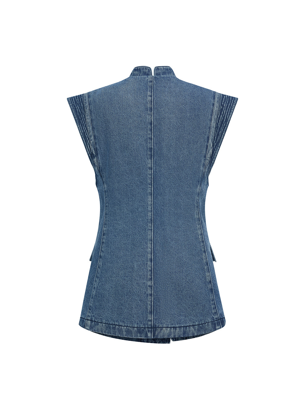 MUKZIN“Realm of Ethereal Mist”Chinese - style Frog Button Denim Vest with Sequin Floral Decoration