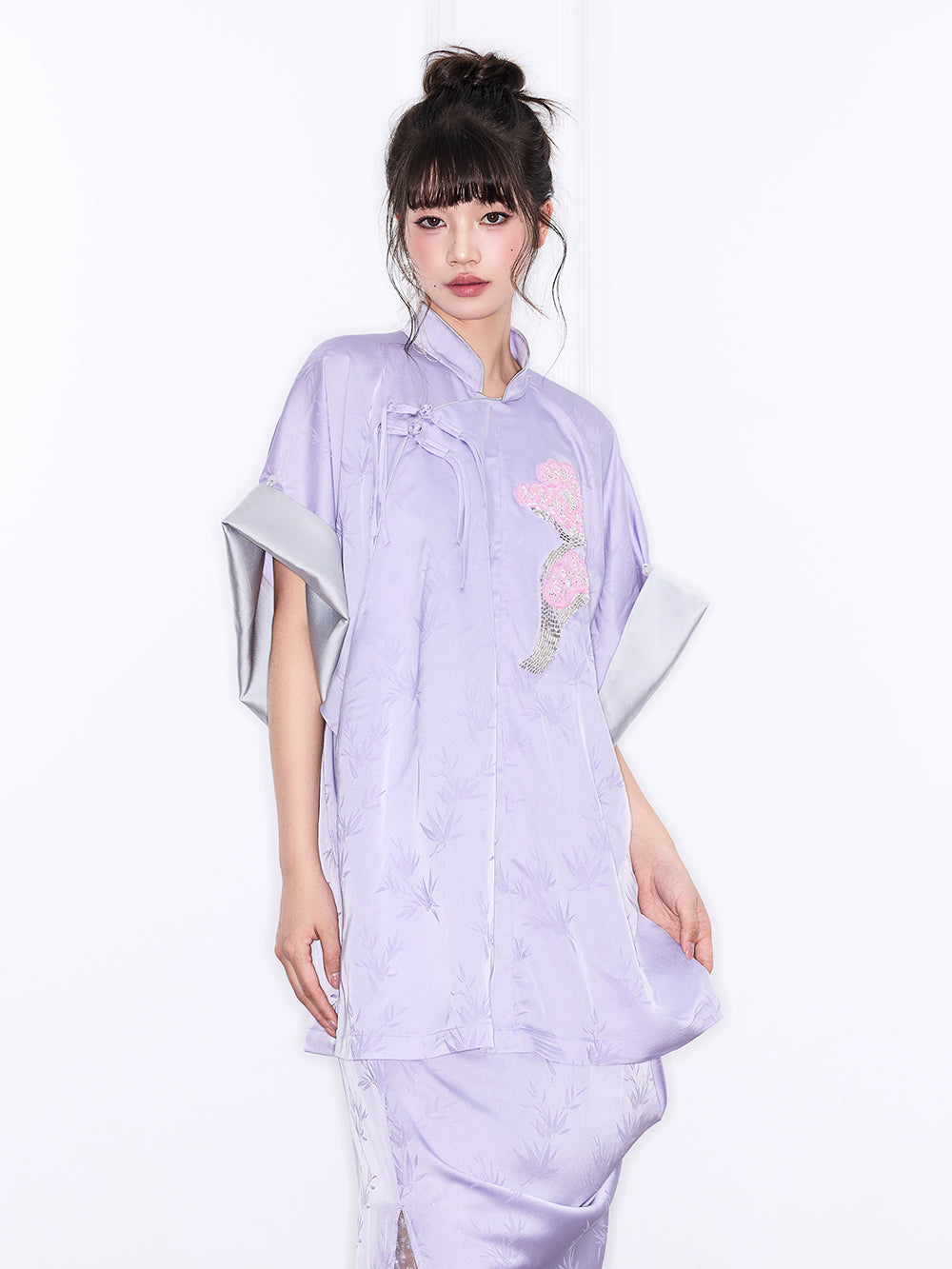 Mukzin "Ode To The New Summer"New Chinese-Style Improved Stand-Up Collar Split Purple Dress
