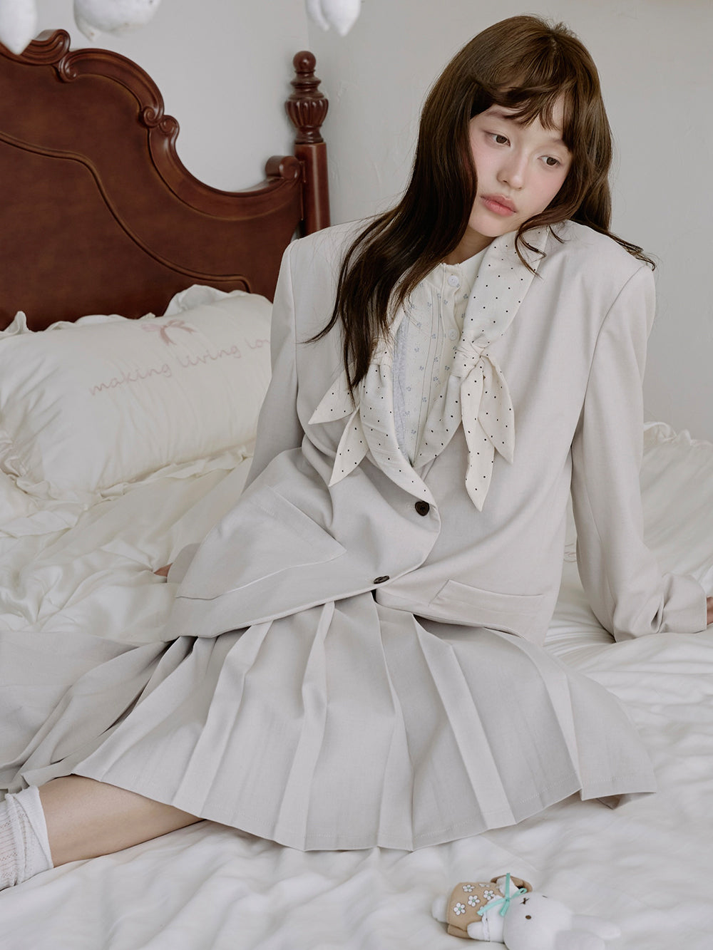 MUKTANK×LOUMUTAKU Polka Dot Bow Collar Set (Midi Skirt Included)