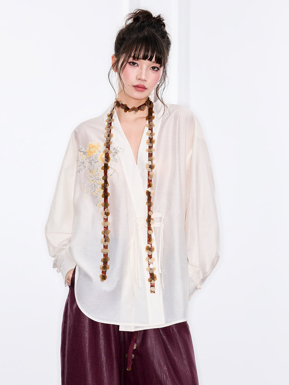 MUKZIN "Ode to the New Summer"Neo - Chinese Style Embroidered White Shirt