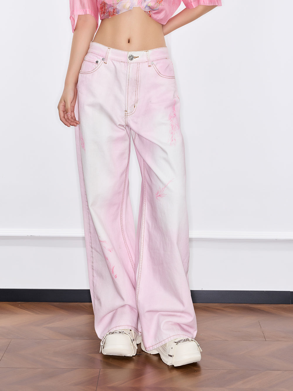 Mukzin "Ode To The New Summer"Chinese-Style Pink Loose And Casual Jeans