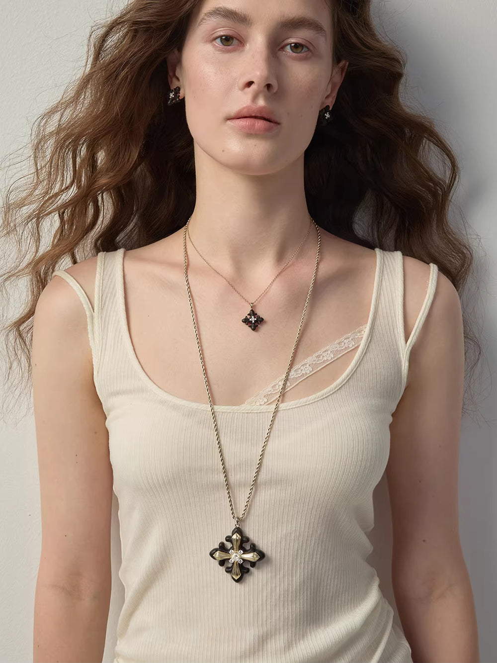 MUKTANK×SUN HUNTER Long Wooden Metal Iris Chain Necklace
