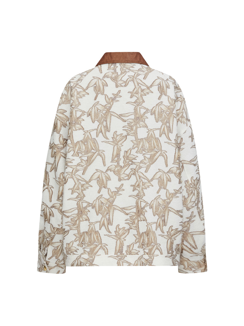 MUKZIN“Realm of Ethereal Mist”Loose Jacket with Plant Pattern, Contrast - Color Collar and Splicing Design