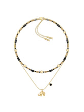 MUKTANK×SUN HUNTER Double-layered Necklace with Little Elephant Design and Black Spinel
