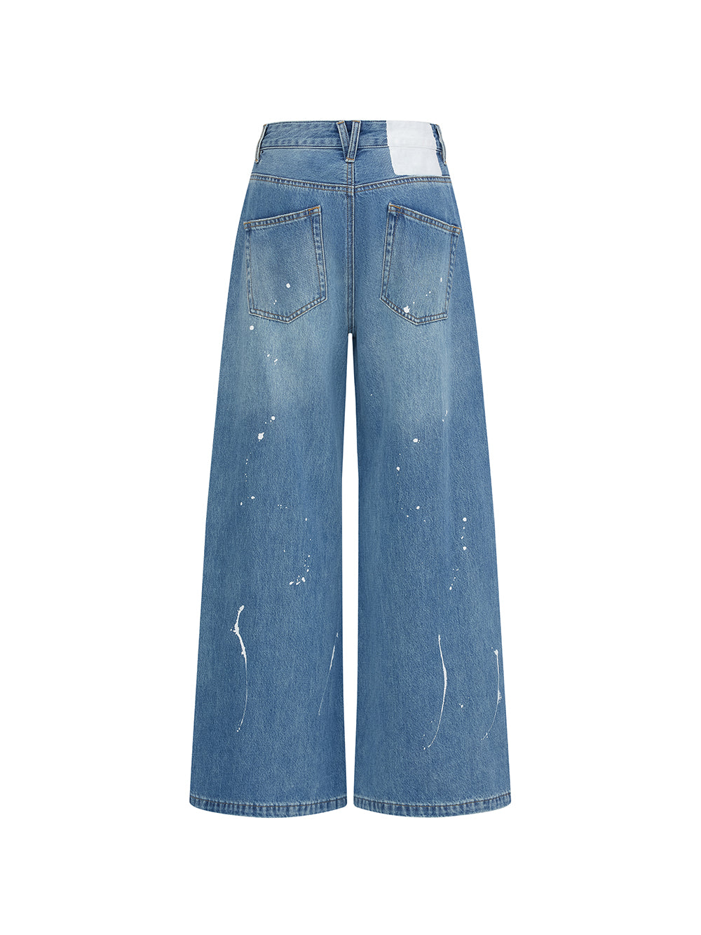 MUKZIN“Realm of Ethereal Mist”Vintage Blue Distressed Wide - Leg Jeans with Patchwork & Paint Splatter