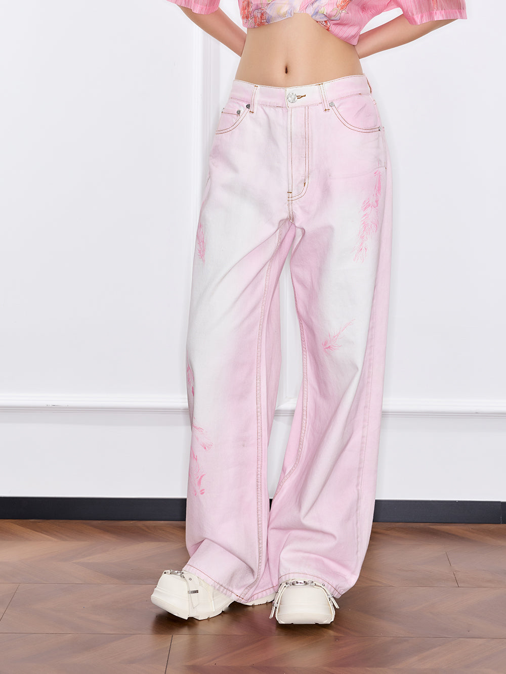 Mukzin "Ode To The New Summer"Chinese-Style Pink Loose And Casual Jeans