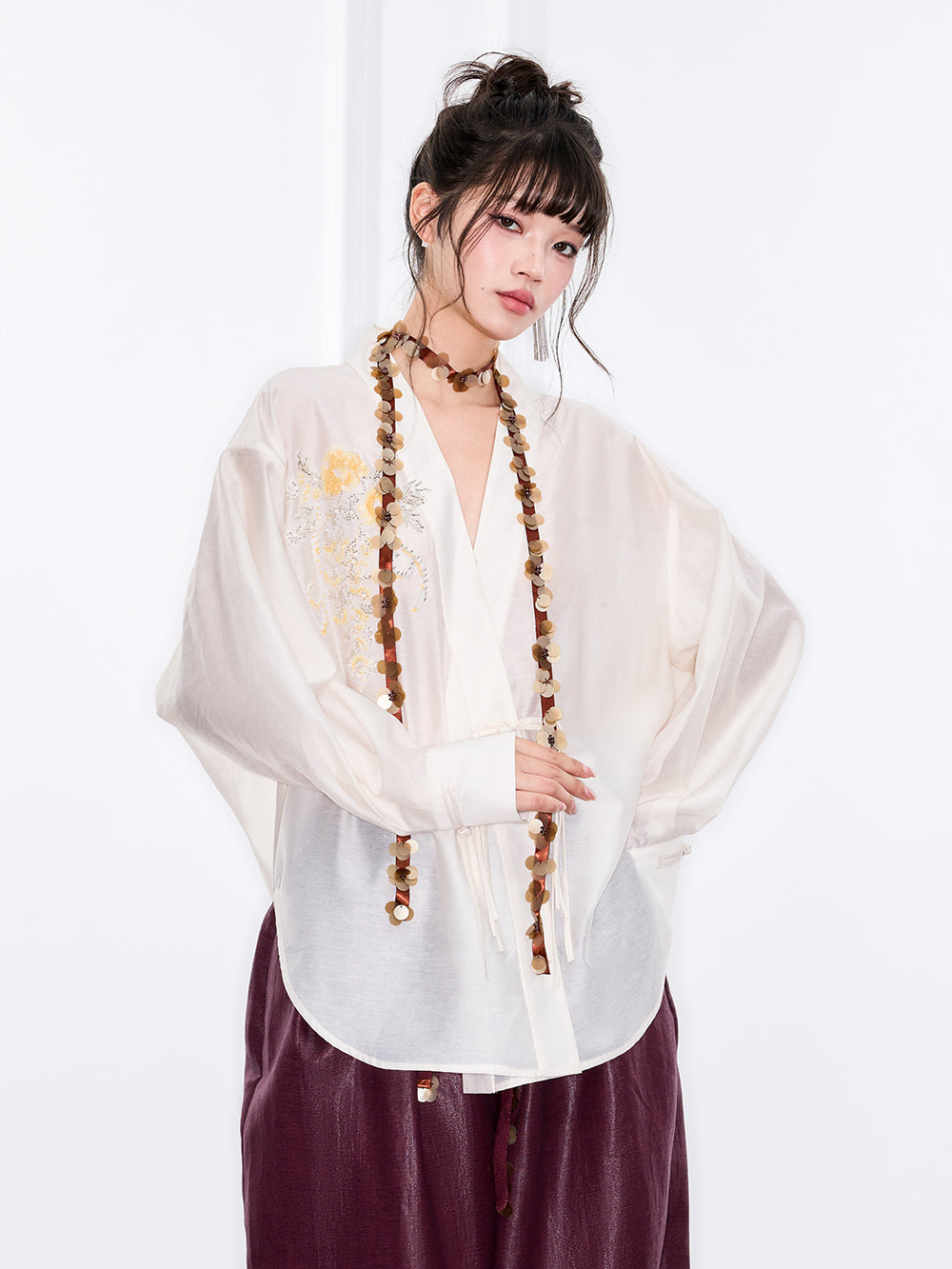 MUKZIN "Ode to the New Summer"Neo - Chinese Style Embroidered White Shirt