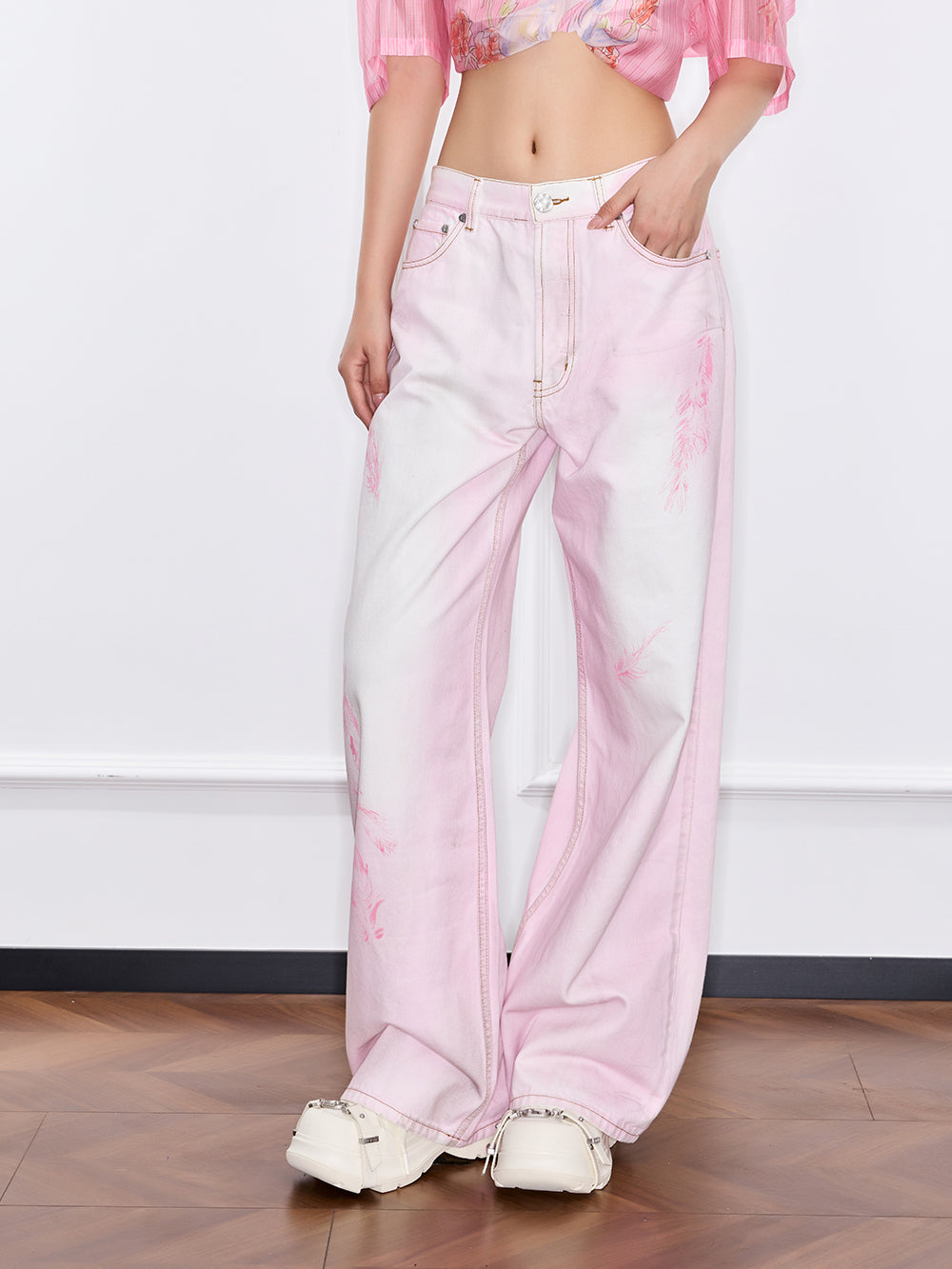 Mukzin "Ode To The New Summer"Chinese-Style Pink Loose And Casual Jeans
