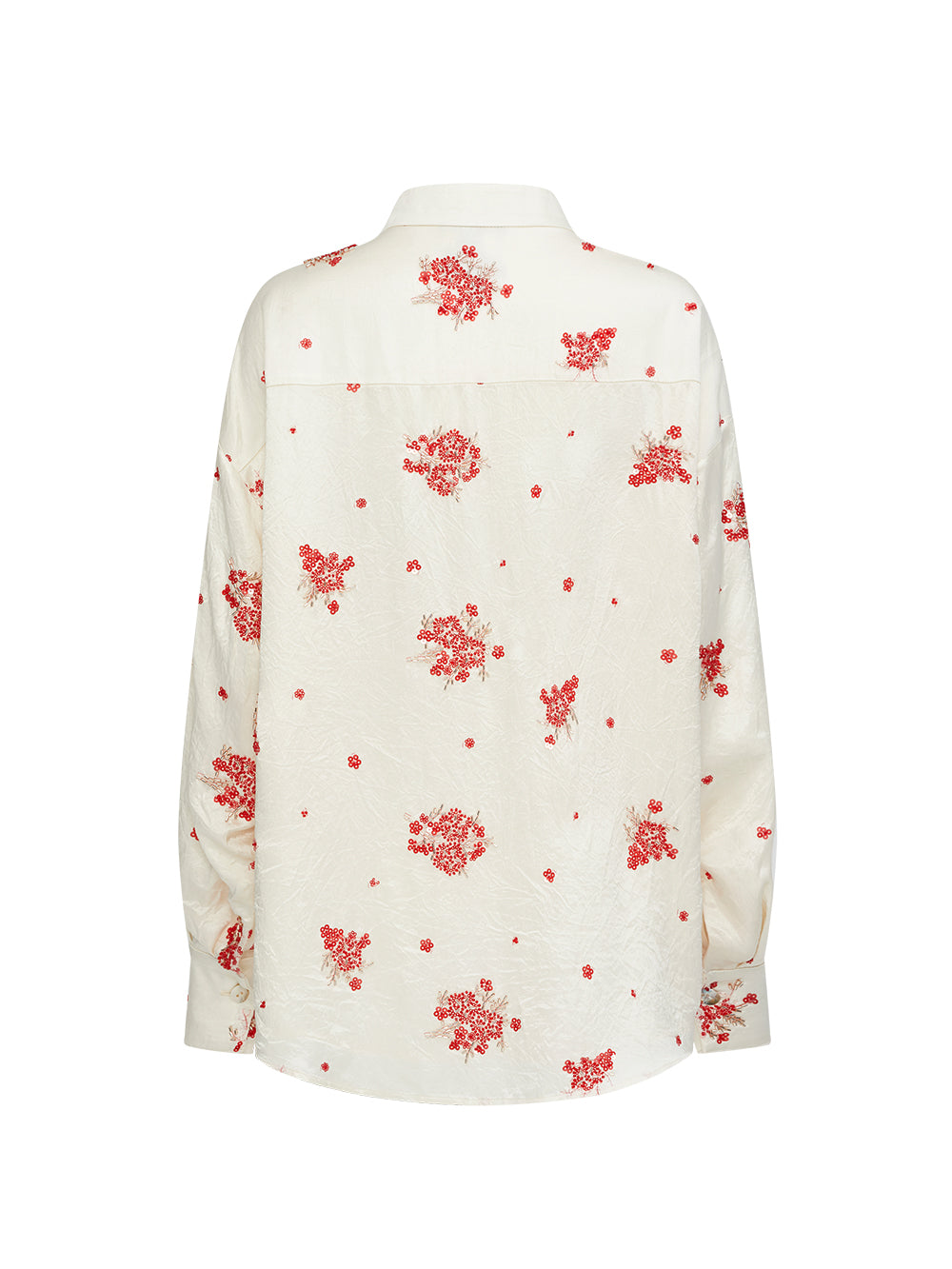 MUKZIN“Capsule Collection”Exquisite Red Floral Retro-style Stand-up Collar Off-white Shirt