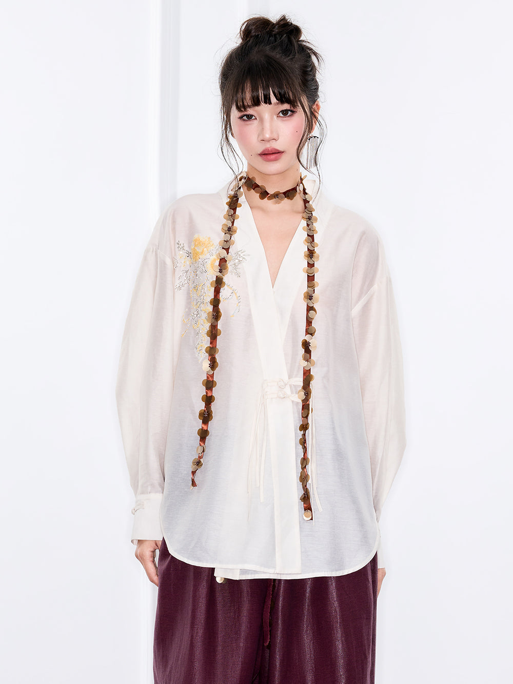 MUKZIN "Ode to the New Summer"Neo - Chinese Style Embroidered White Shirt
