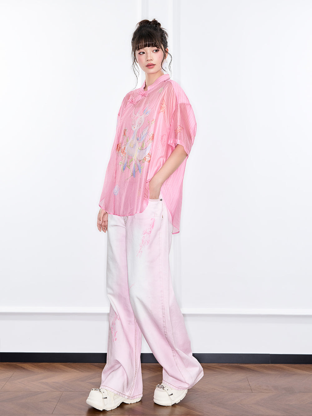 Mukzin "Ode To The New Summer" New Chinese-Style Shirt With Frog Buttons At The Collar And Printed Patterns