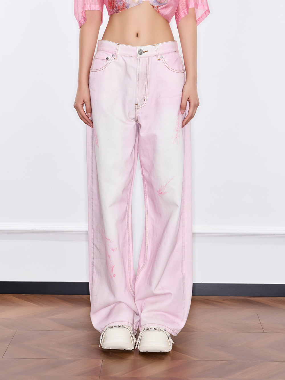 Mukzin "Ode To The New Summer"Chinese-Style Pink Loose And Casual Jeans