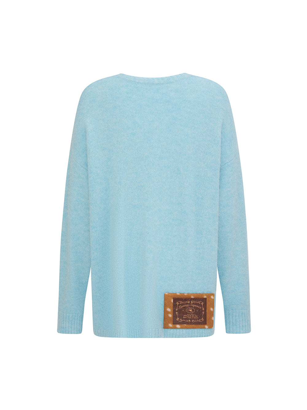 MUKZIN“The Sequence of Deer's Call”Light Blue/Soft Pink Deer Pattern Oversized Fuzzy Knit Sweater