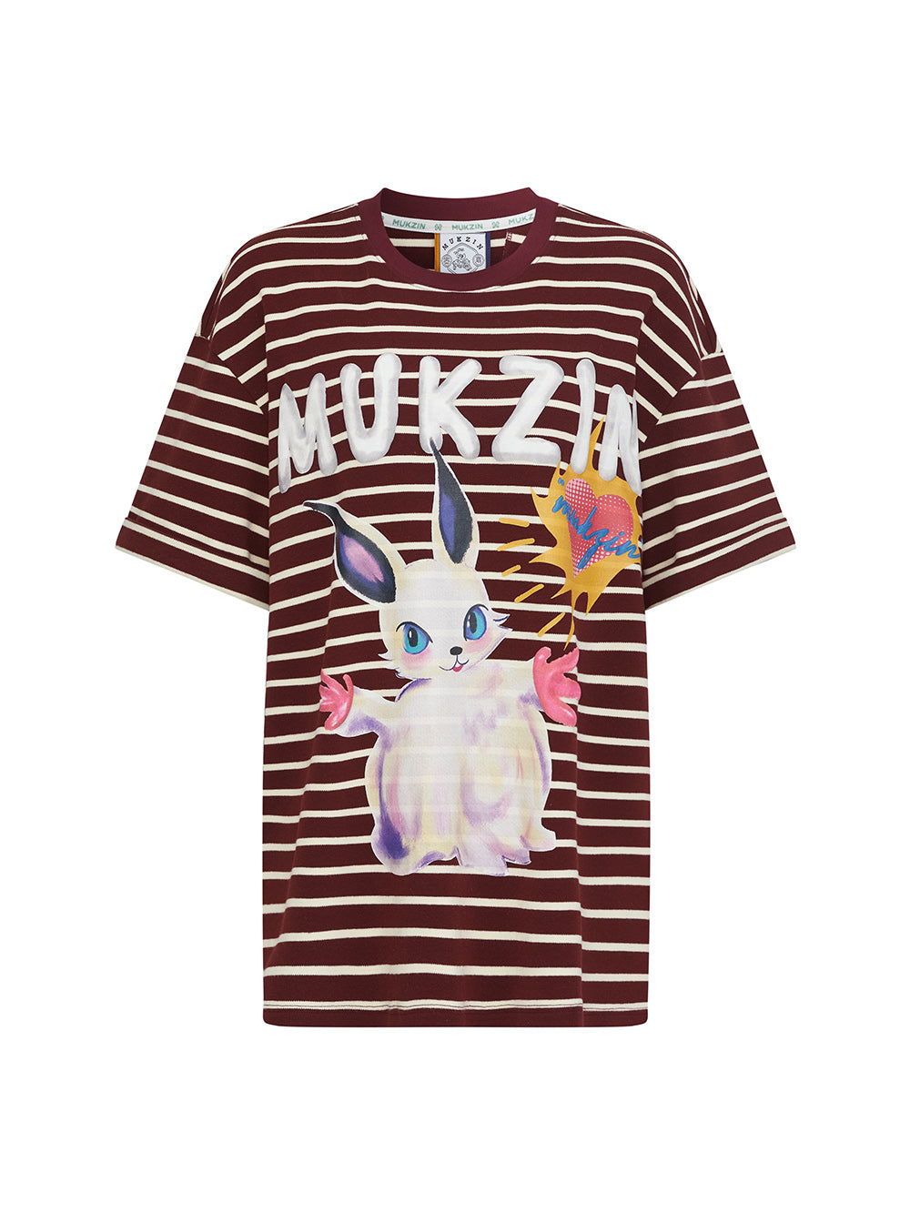 MUKZIN "Ode to the New Summer" Burgundy Striped Cute Rabbit T - shirt