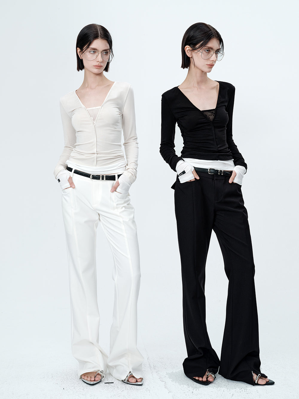 MUKTANK×MODULER Lace Splicing Micro-perspective Backless Knitted Top