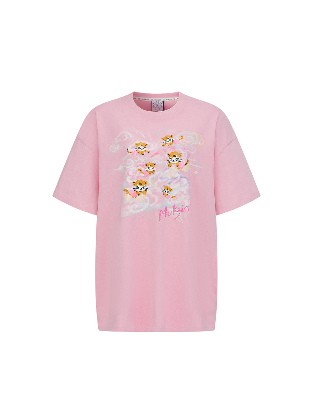 MUKZIN SpringPrelude "Fortunate Tiger Soaring through Clouds" Pure Cotton Washed and Distressed Oversized T-shirt