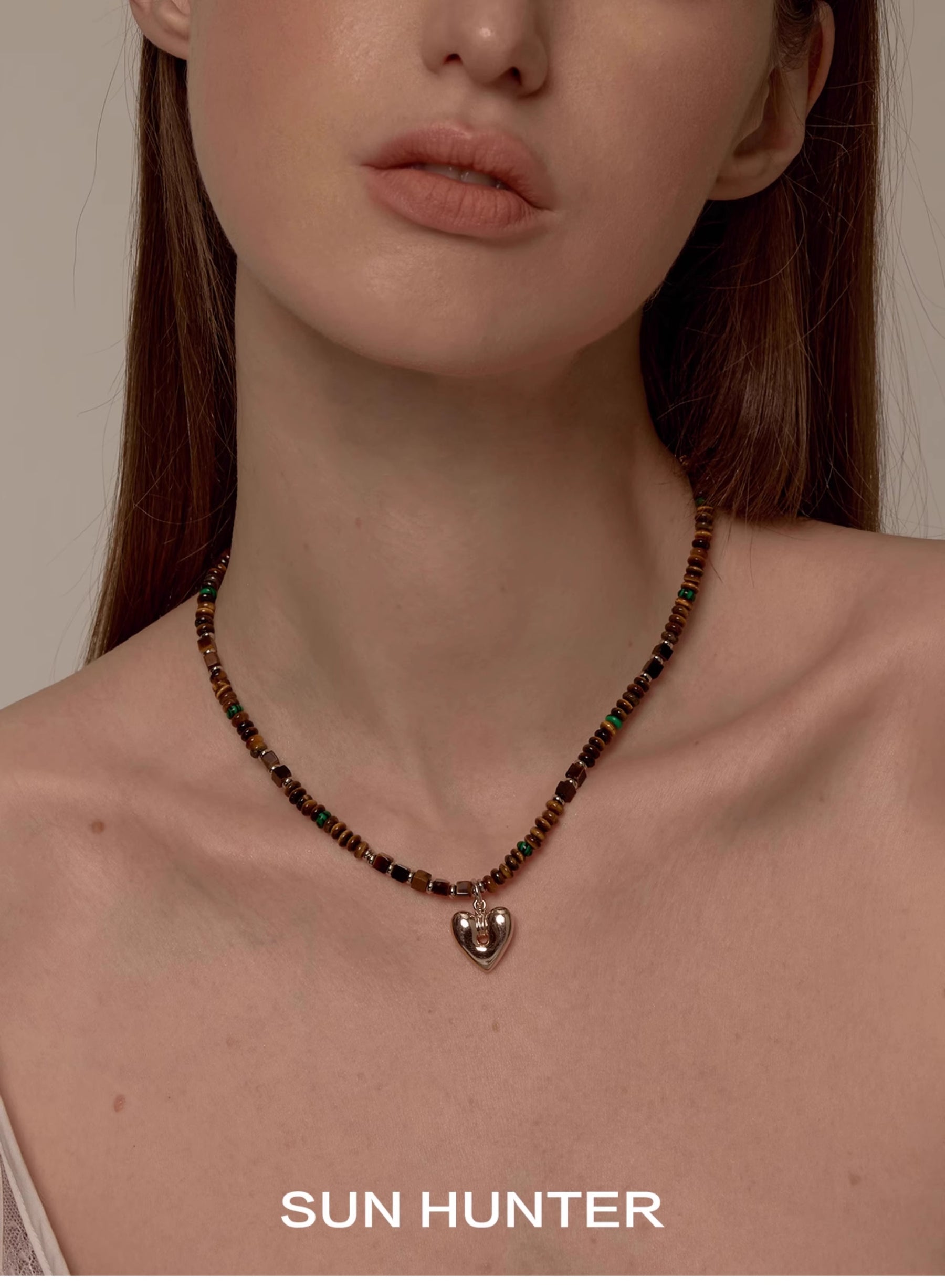 MUKTANK×SUN HUNTER Tiger's Eye Heart-shaped Necklace