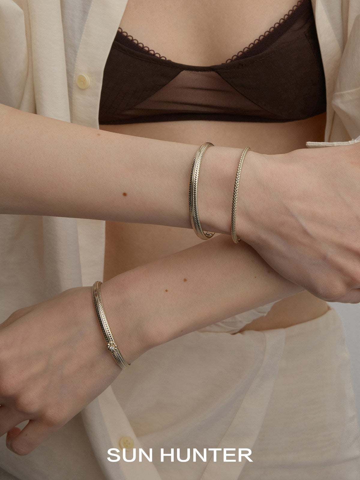MUKTANK×SUN HUNTER Garden Woven Bangle (Wide)