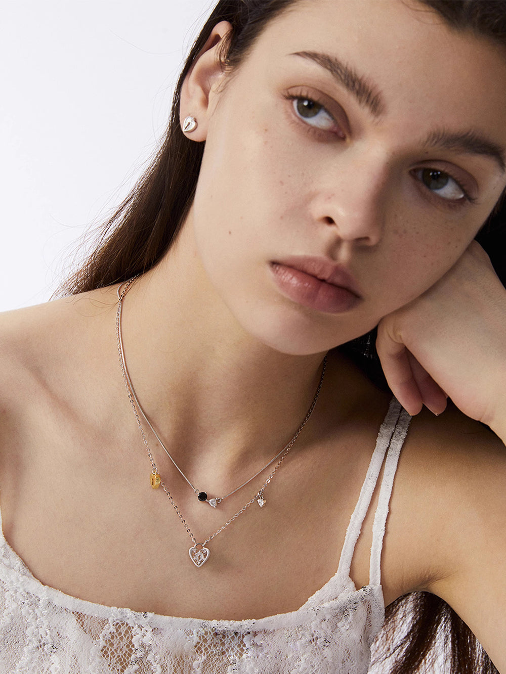 MUKTANK×SUN HUNTERTwo-tone lace heart lock necklace