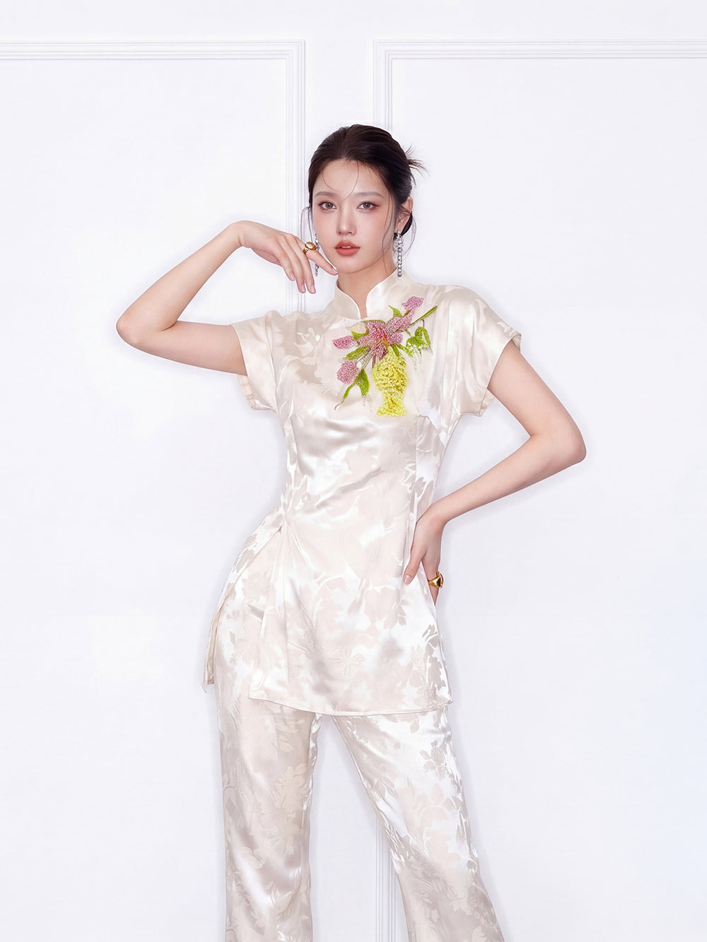 MUKZIN × Capsule Collection New‑Chinese Folk‑Style Jacquard Embroidered Top