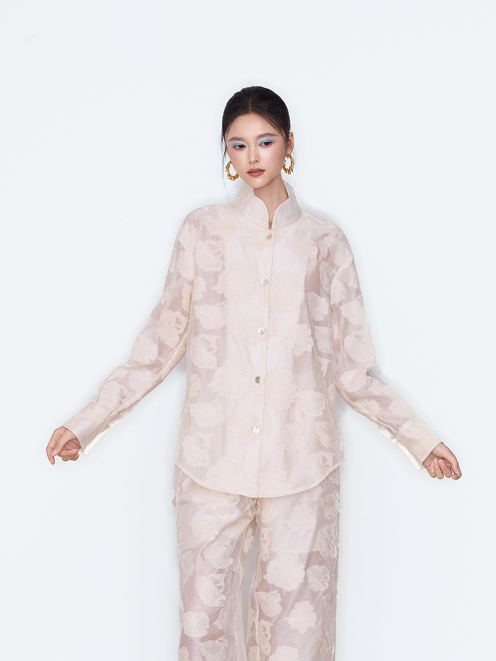 MUKZIN×Capsule Collection New Chinese-Style Embossed Floral Long Sleeve Shirt