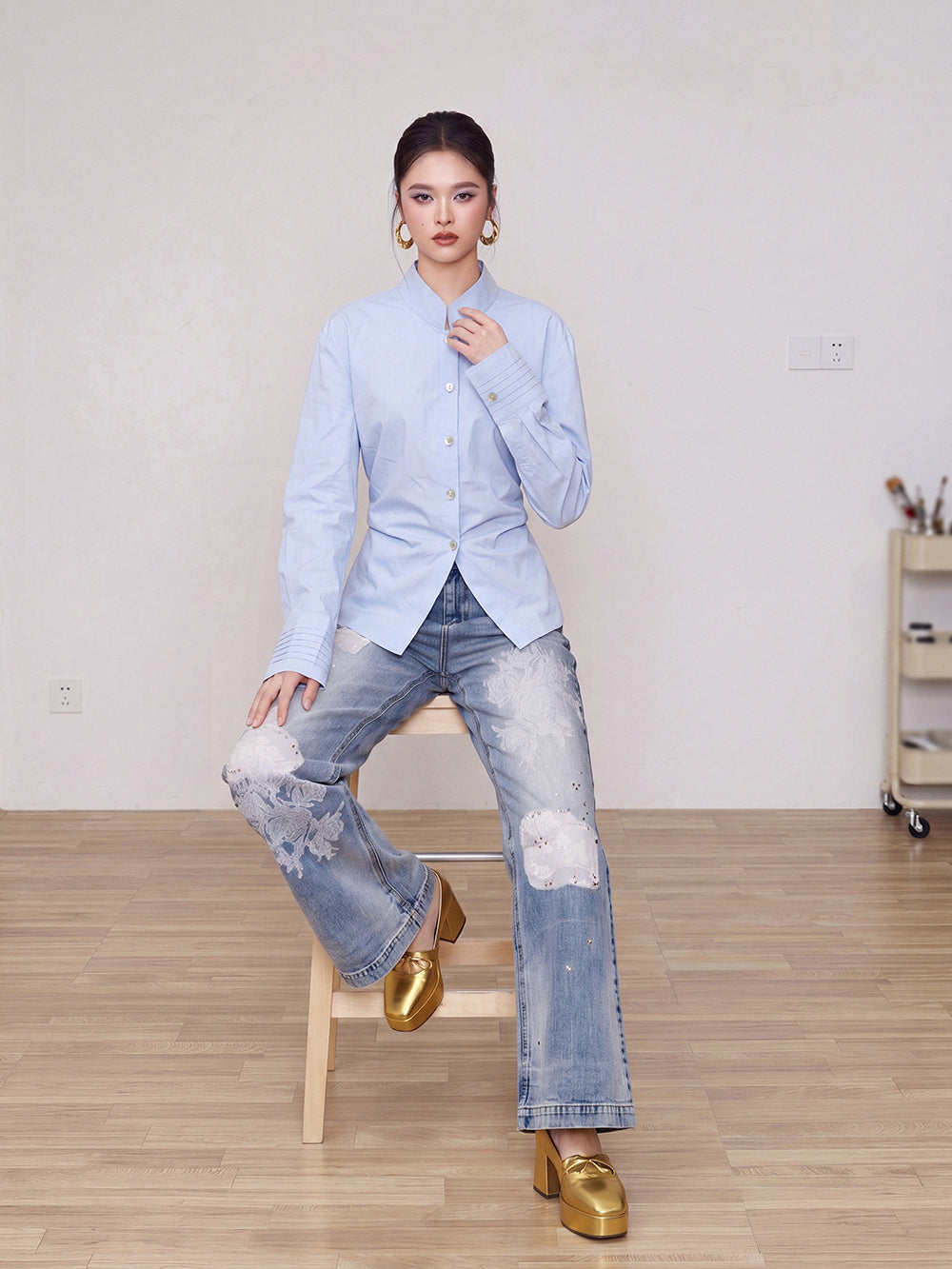 MUKZIN×Capsule Collection New Chinese-Style Cotton Stand Collar Long Sleeve Shirt