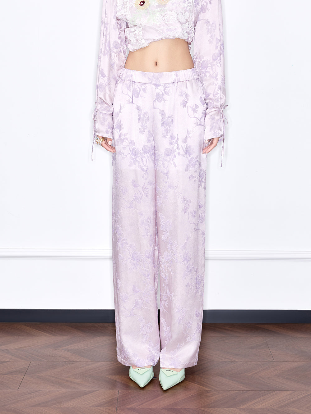 MUKZIN Designer New Chinese Style Jacquard Lace Long Sleeve Mulberry Silk Suit Pants