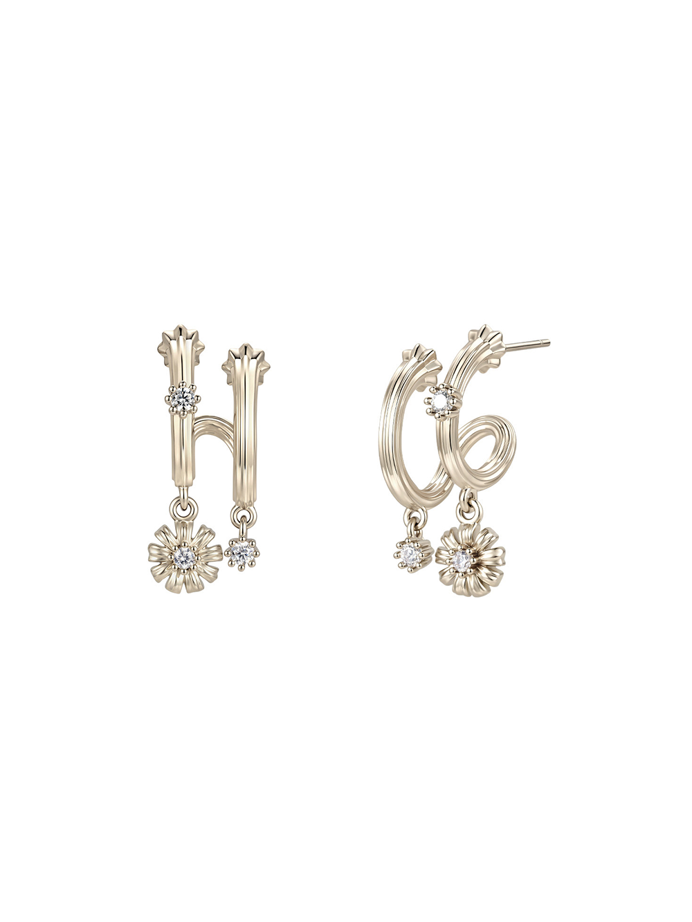MUKTANK×SUN HUNTER Garden daisy double C hoop earrings
