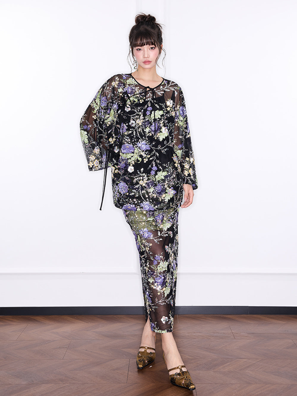 Mukzin“Capsule Collection”Neo-Chinese Style Purple "Ninefold Purple" Sequin Half Skirt
