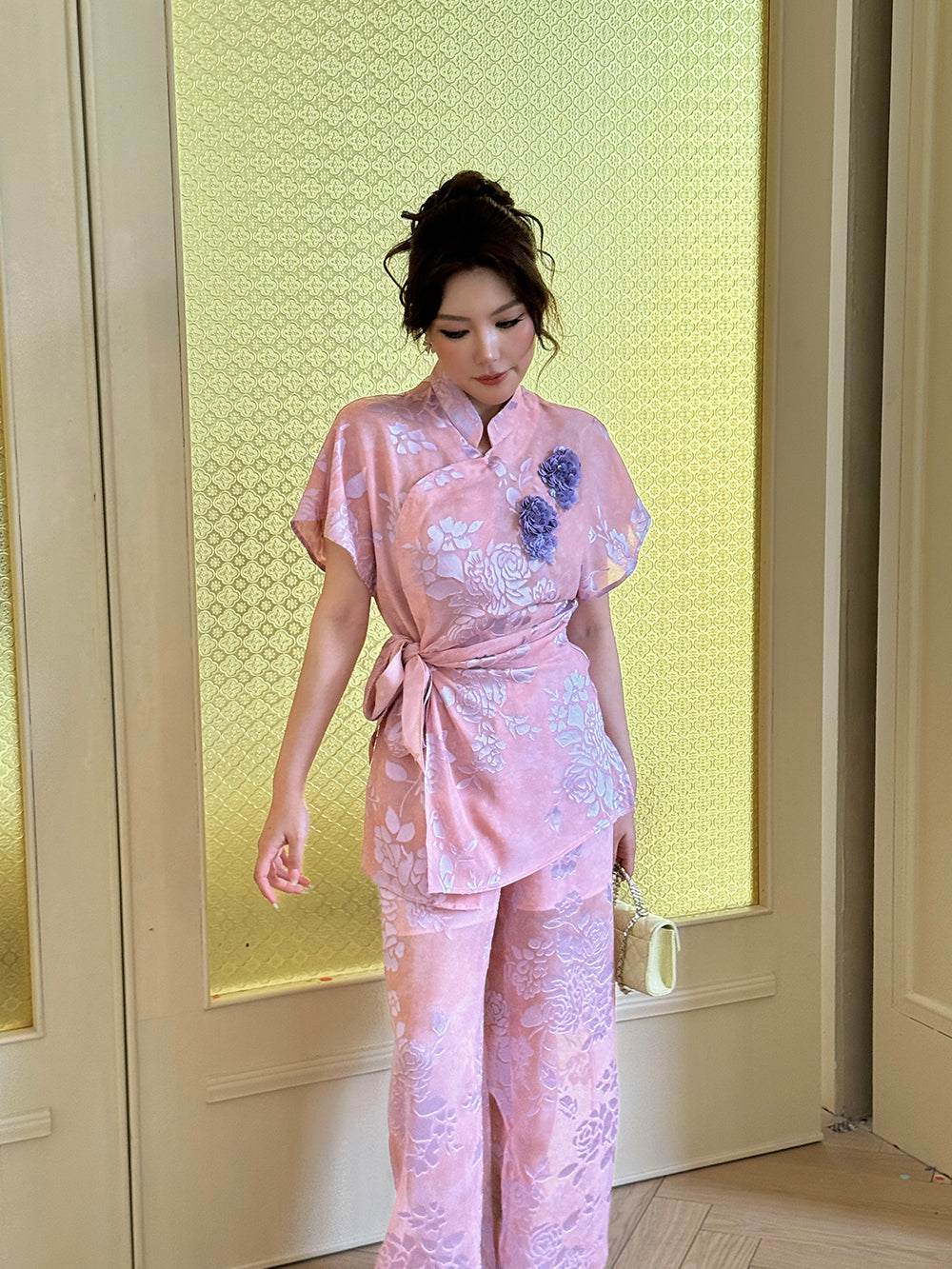 MUKZIN×Capsule Collection New Chinese-style embroidered loose and lightweight pink pants