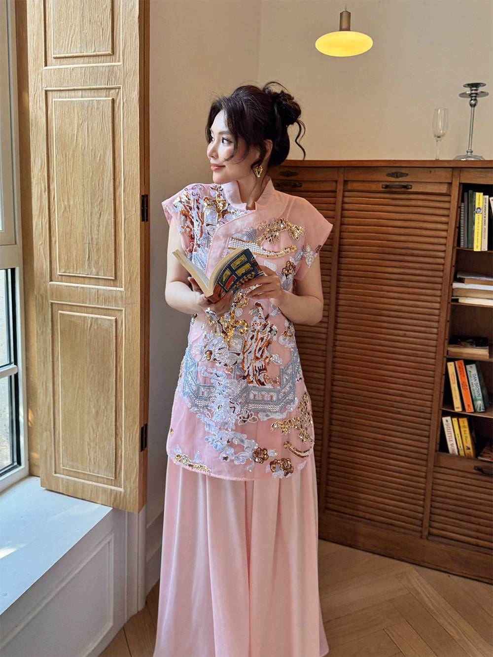 MUKZIN×Capsule Collection New Chinese-style embroidered white modified cheongsam dress