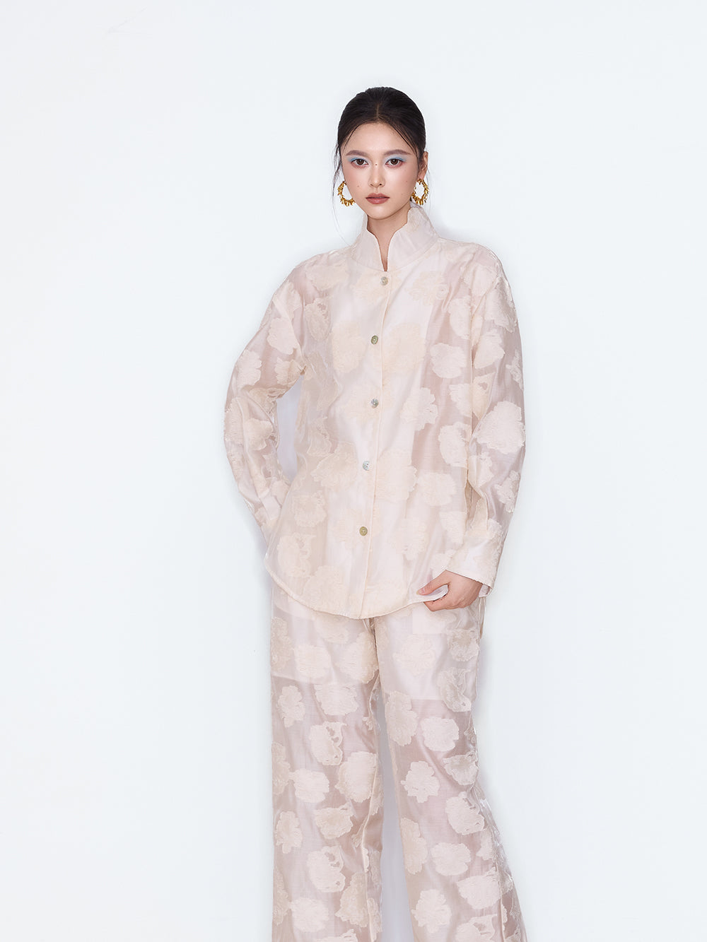 MUKZIN×Capsule Collection New Chinese-Style Embossed Floral Long Sleeve Shirt