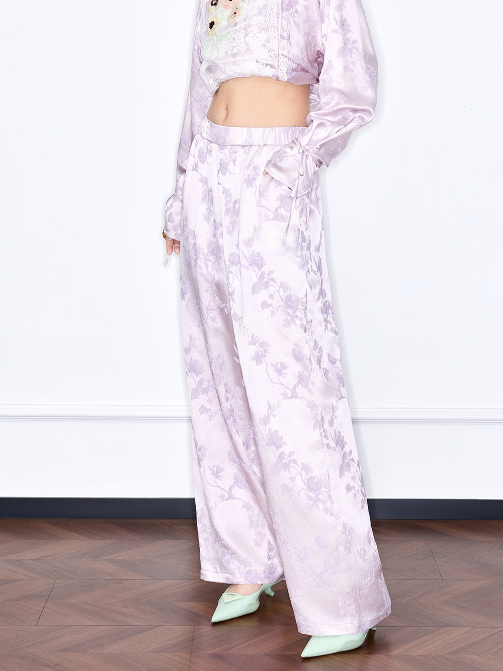 MUKZIN Designer New Chinese Style Jacquard Lace Long Sleeve Mulberry Silk Suit Pants