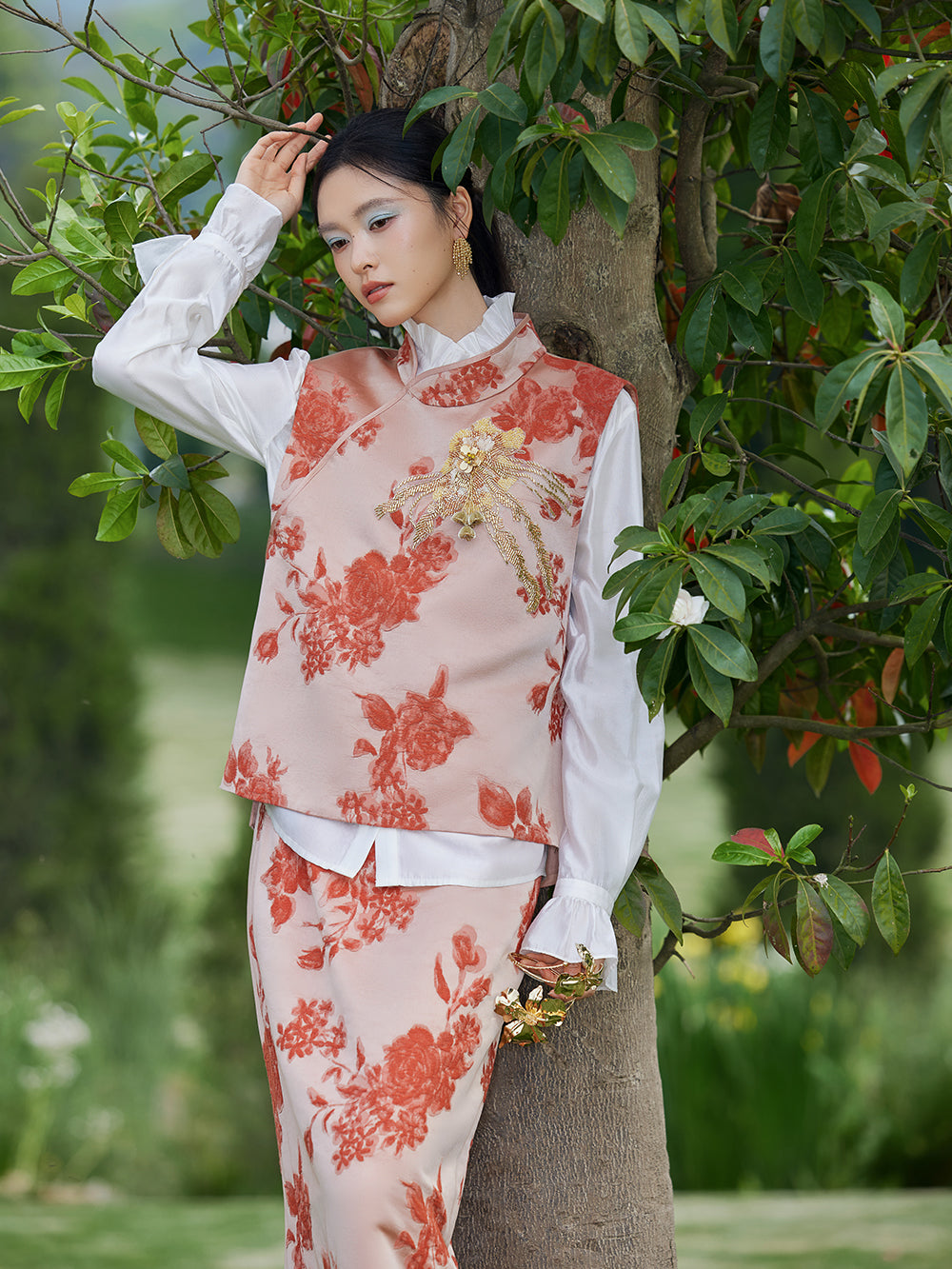 MUKZIN×Capsule Collection New Chinese-style intangible cultural heritage Suzhou embroidery linen orange color suit jacket