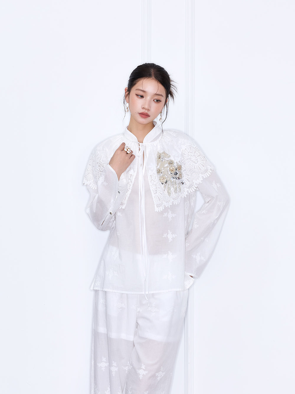 MUKZIN×Capsule Collection New Chinese-style embroidered loose lace shirt