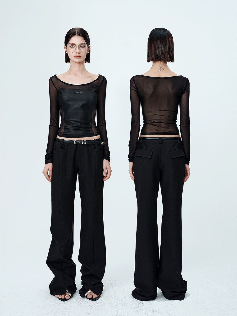 MUKTANK×MODULER Slim-fitting low-waisted Slightly Flared Dress Pants With a belt Included