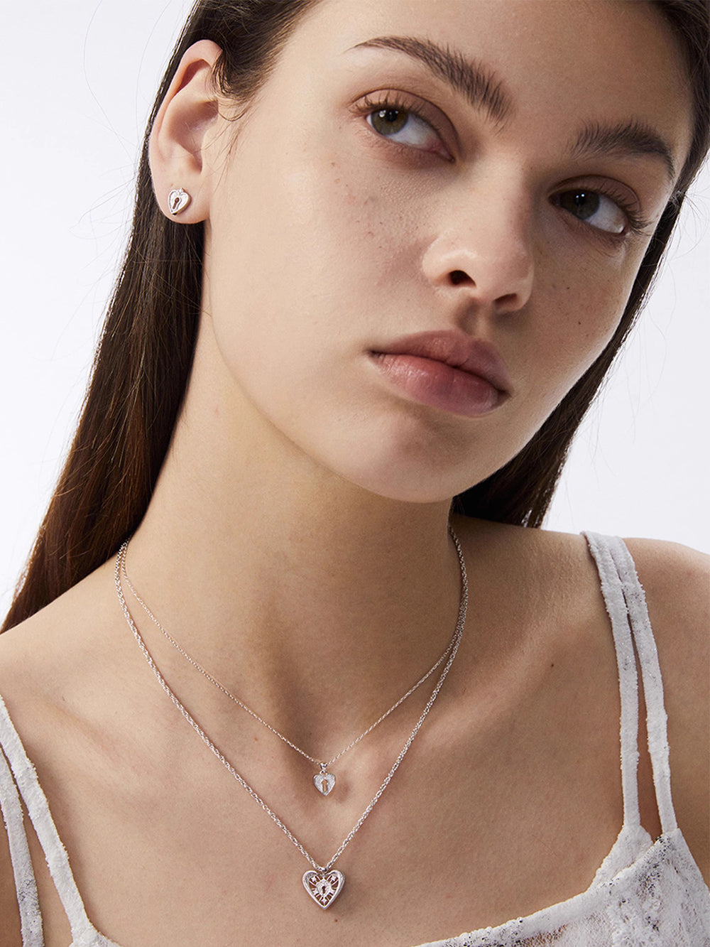 MUKTANK×SUN HUNTERDouble-layer lace heart lock necklace