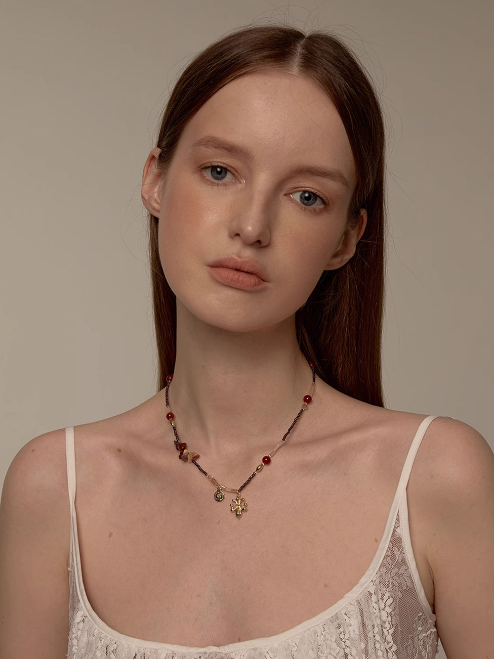MUKTANK×SUN HUNTER Iris and Red Agate Necklace